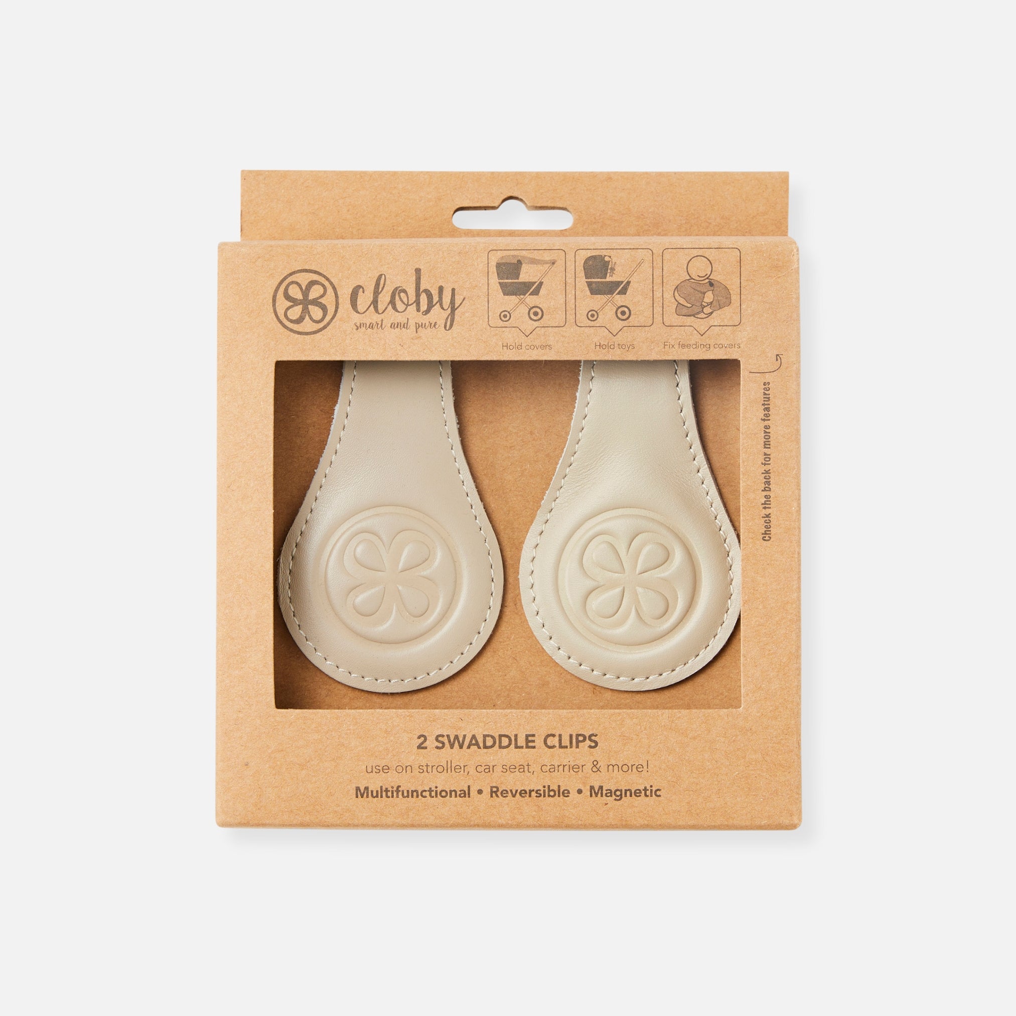 Leren swaddle clips in beige - In doosje