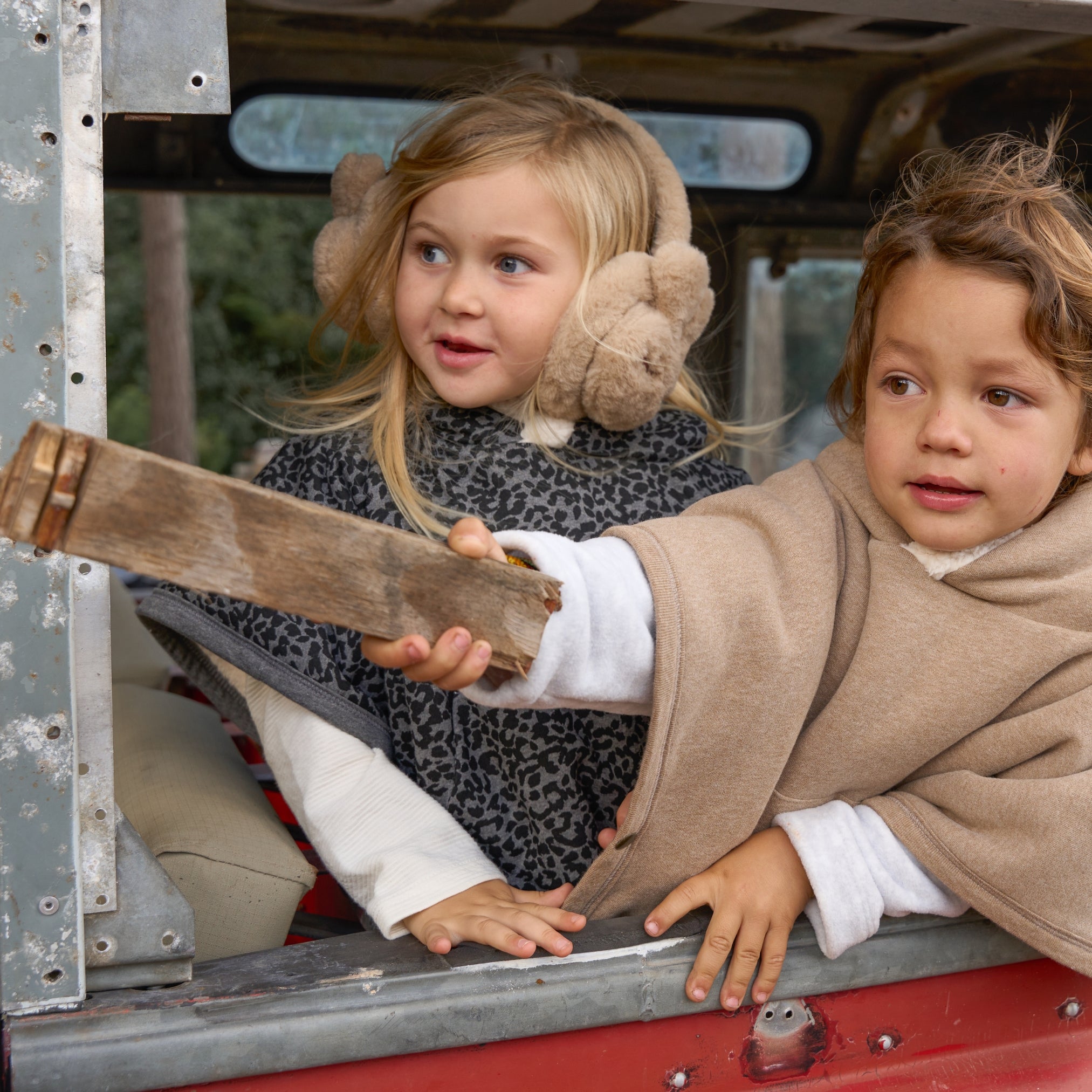 Kids teddy poncho - Brown and Leopard